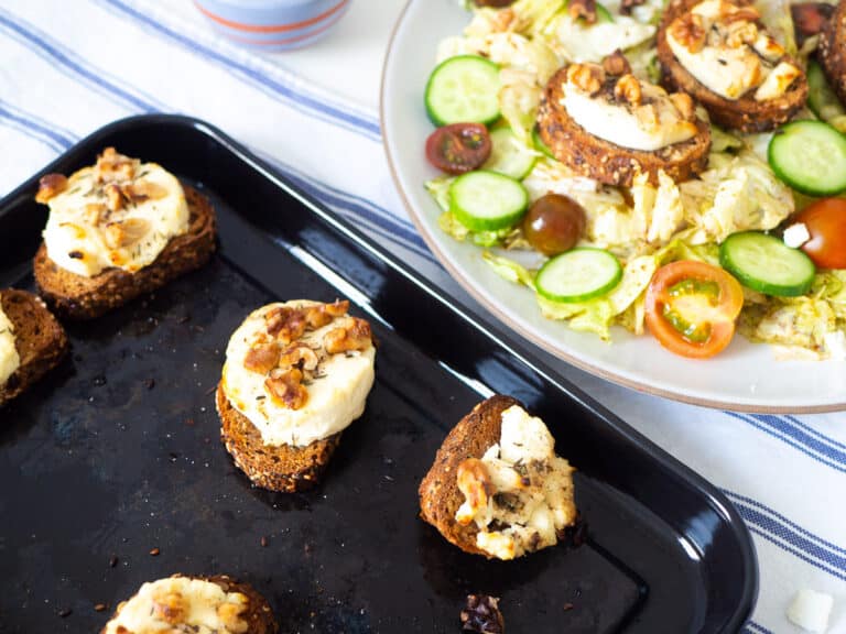 Goat cheese toast on salad